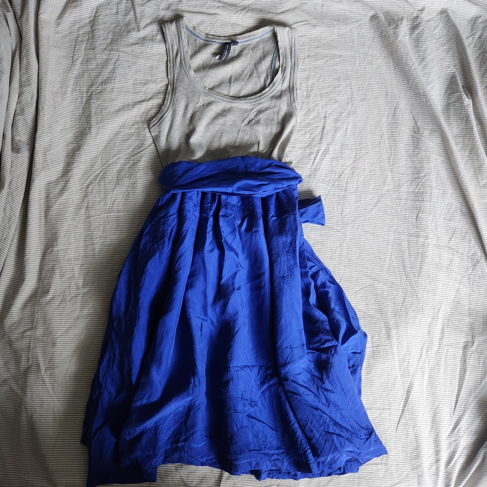 Anthropologie Blue and Gray Midi Dress